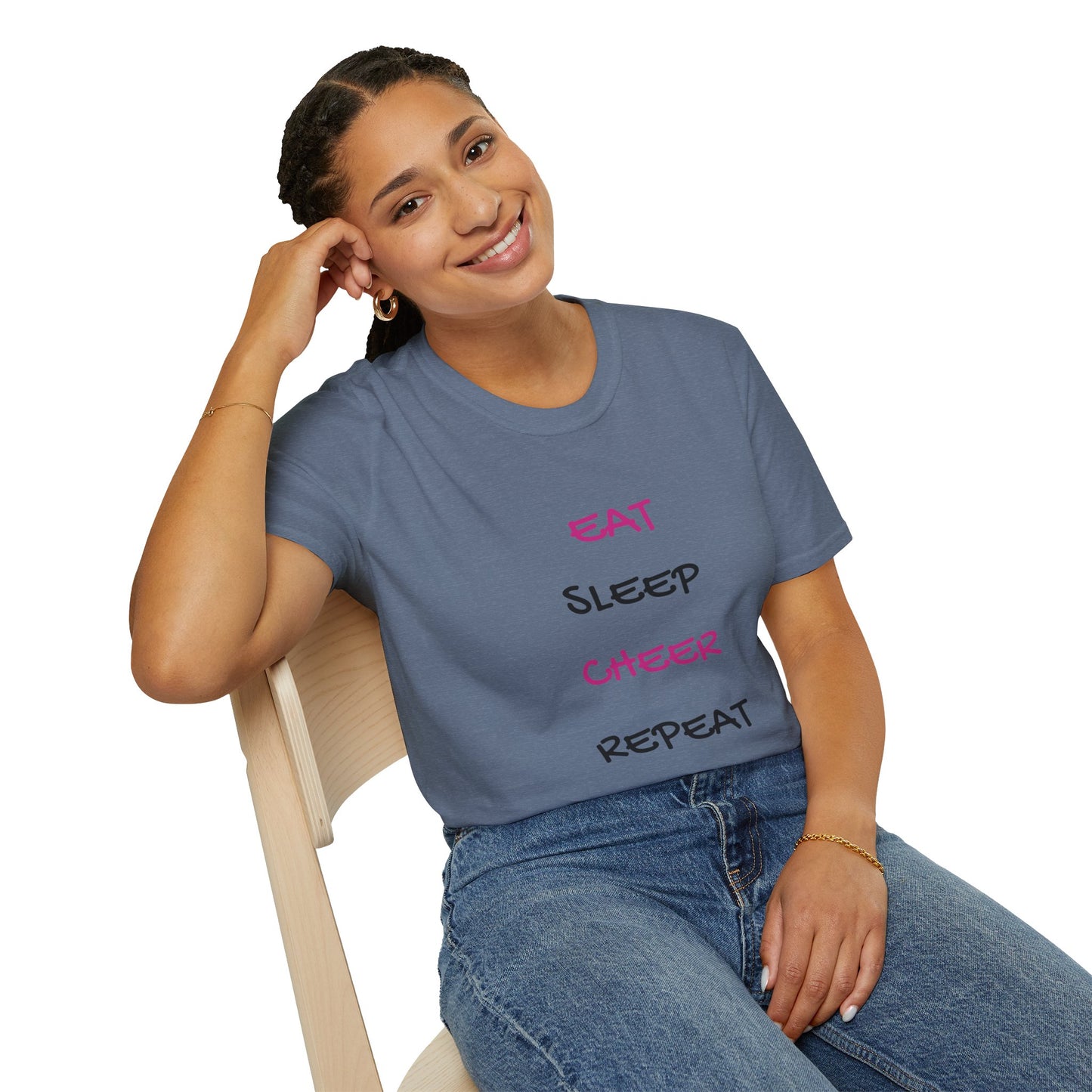 EAT.SLEEP.CHEER.REPEAT Adult T-Shirt
