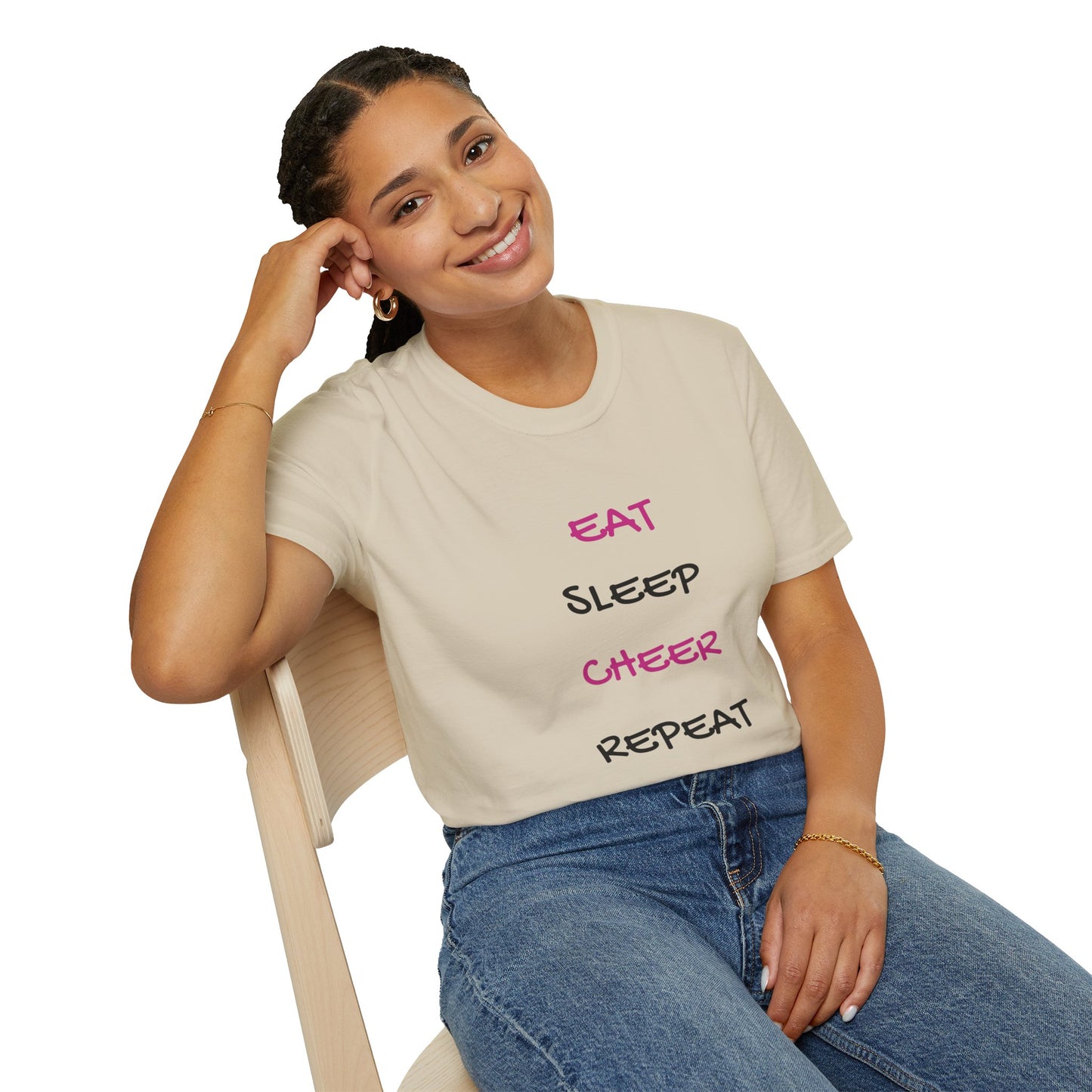 EAT.SLEEP.CHEER.REPEAT Adult T-Shirt