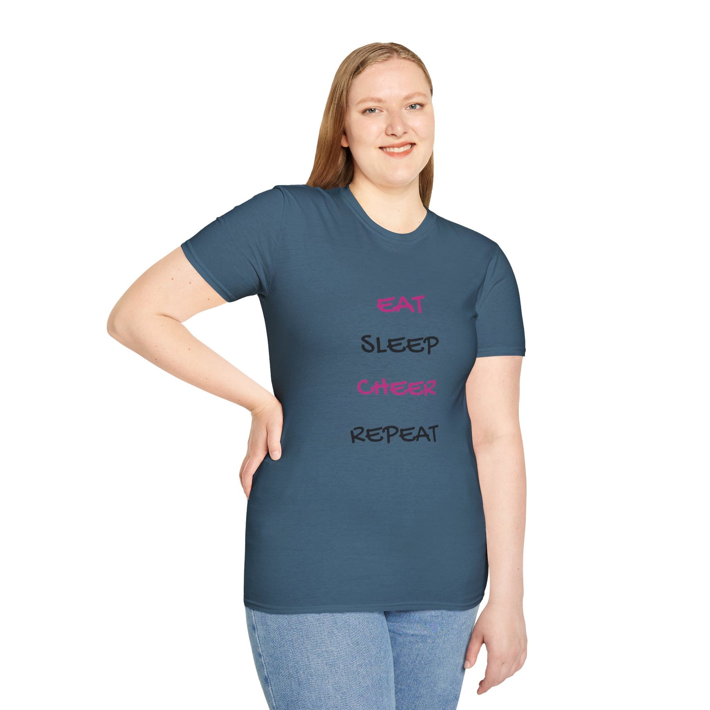 EAT.SLEEP.CHEER.REPEAT Adult T-Shirt