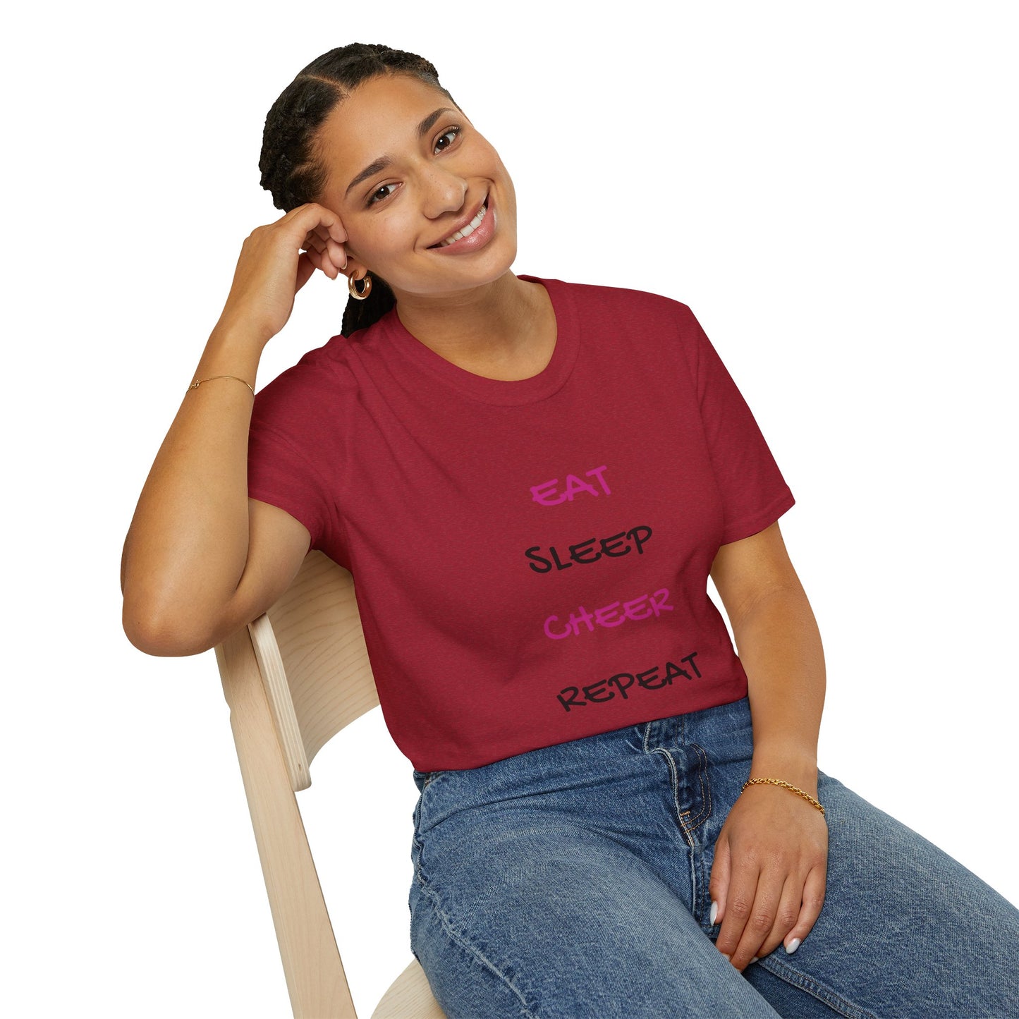 EAT.SLEEP.CHEER.REPEAT Adult T-Shirt