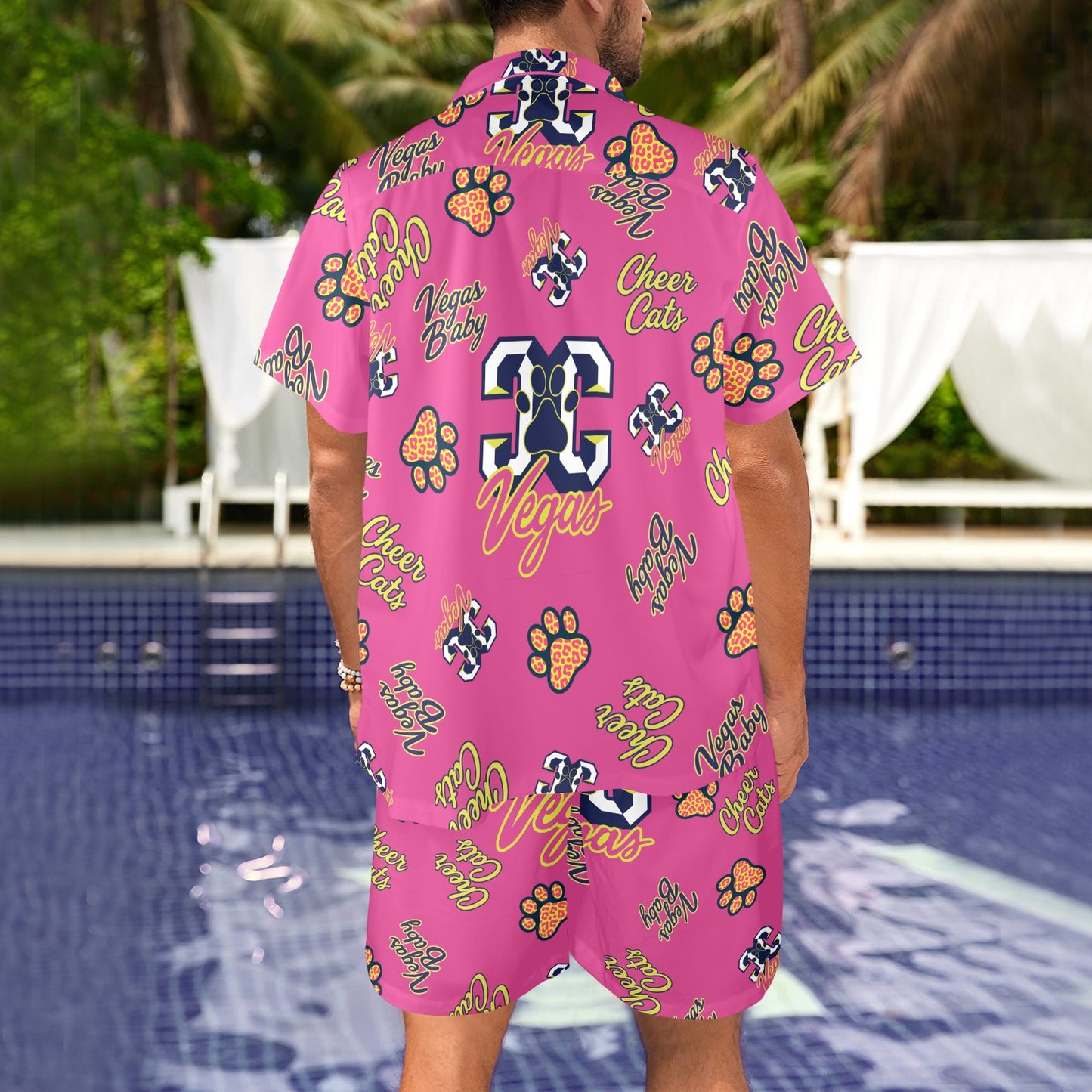 CheerCats Pink Dad Men's Shirt and Shorts Outfit with Pocket