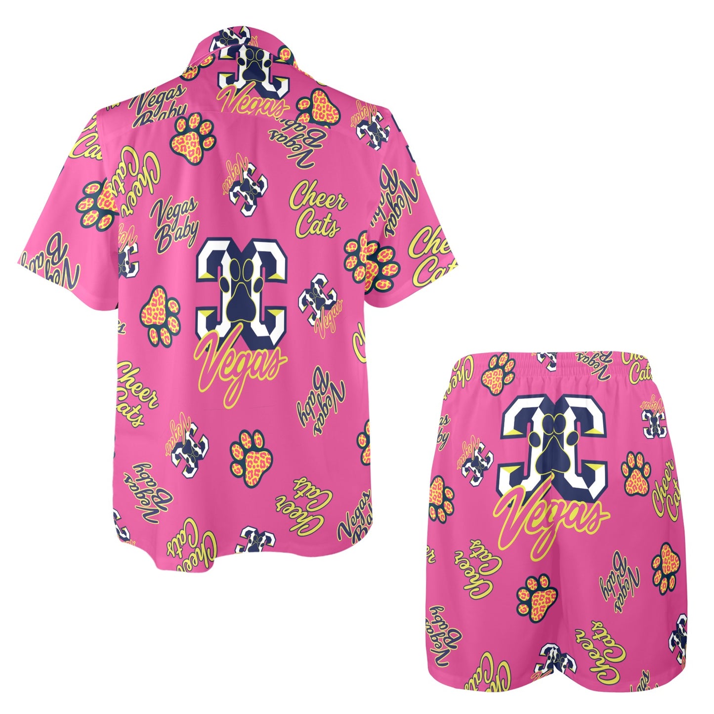 CheerCats Pink Dad Men's Shirt and Shorts Outfit with Pocket