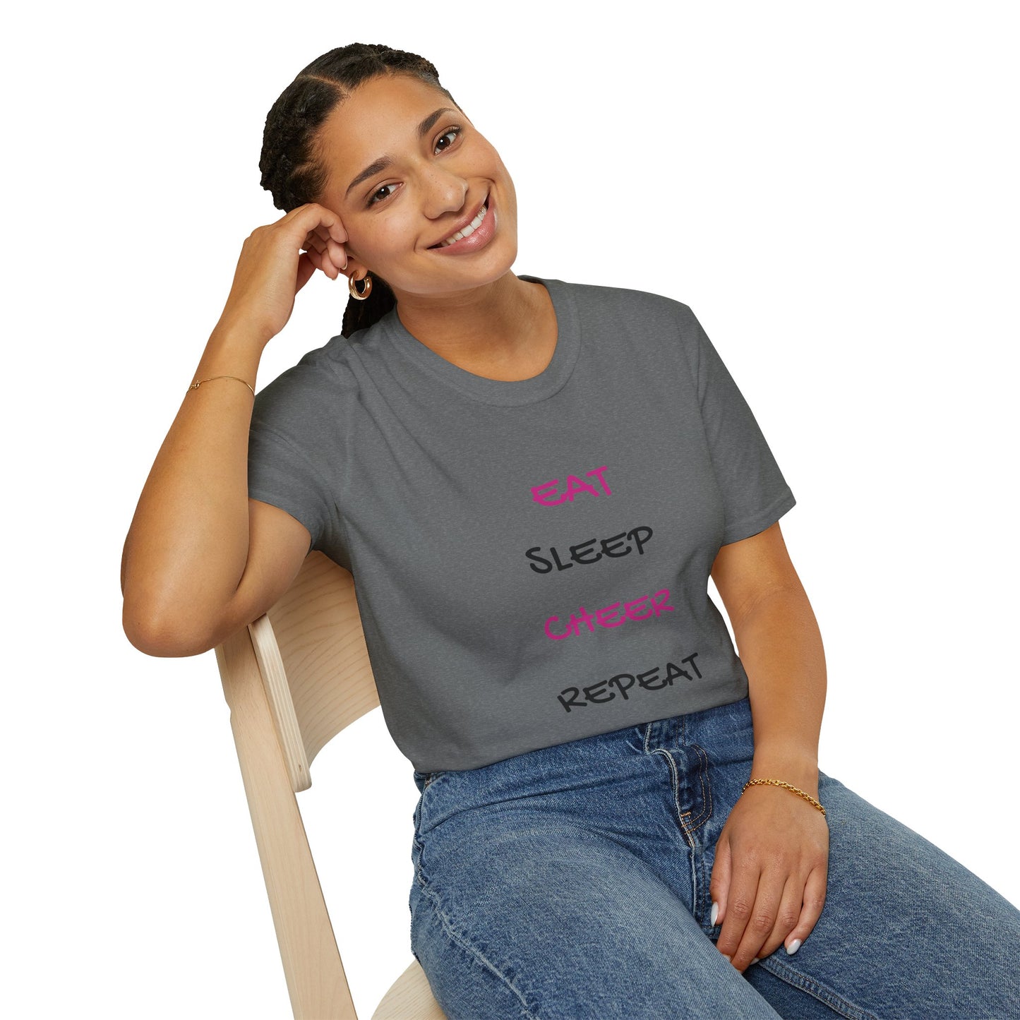 EAT.SLEEP.CHEER.REPEAT Adult T-Shirt