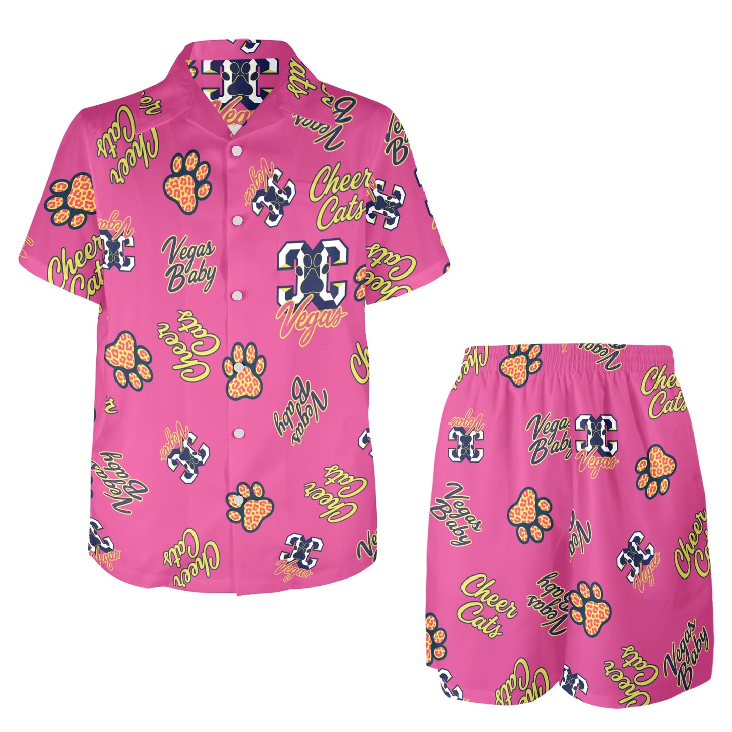 CheerCats Pink Dad Men's Shirt and Shorts Outfit with Pocket