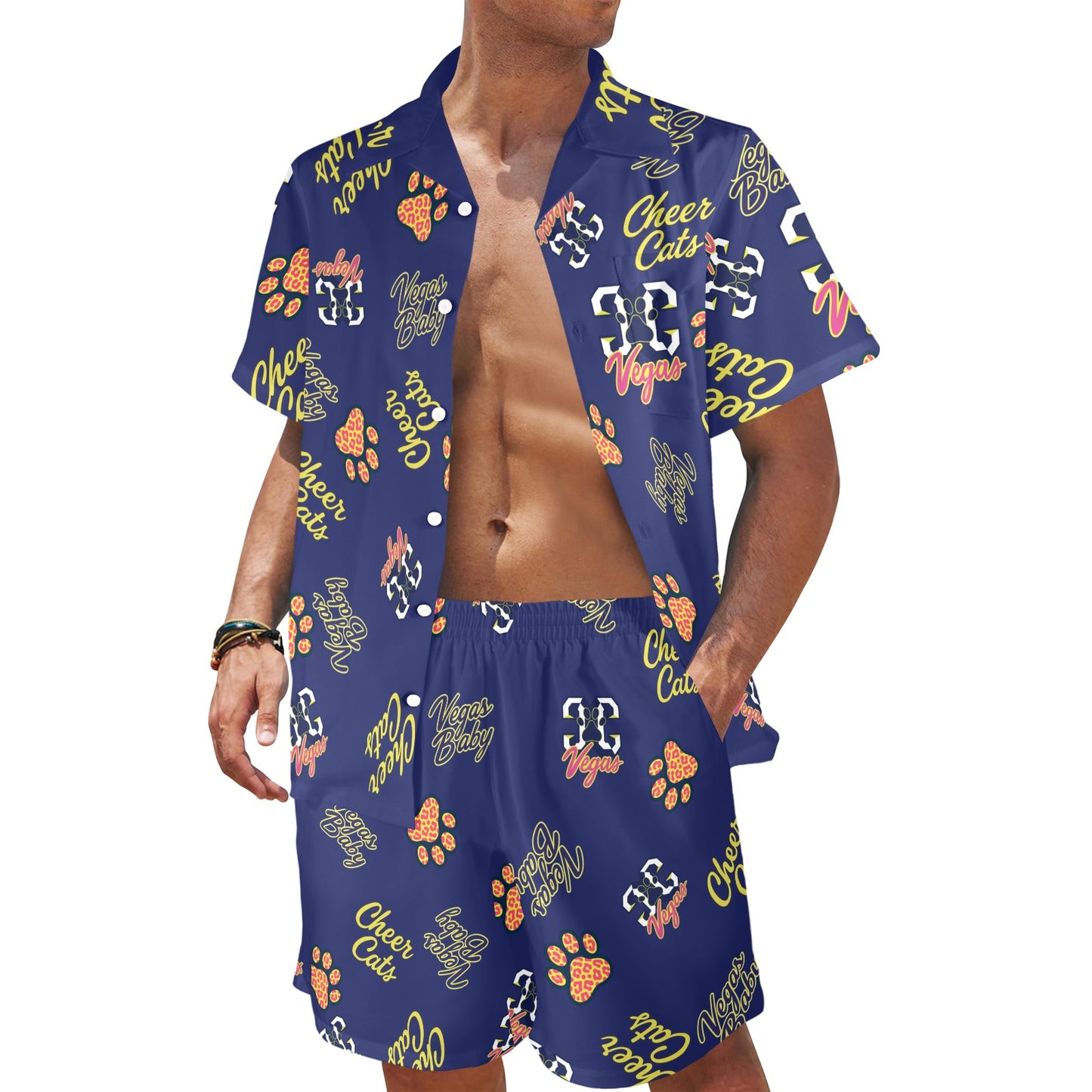CheerCats Navy Day 2 Men's Shirt and Shorts Outfit with Pockets