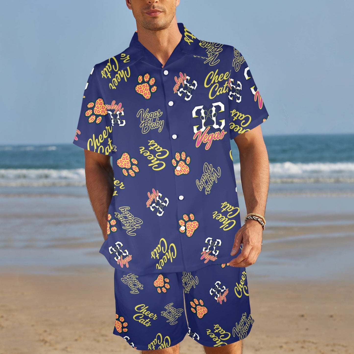 CheerCats Navy Day 2 Men's Shirt and Shorts Outfit with Pockets
