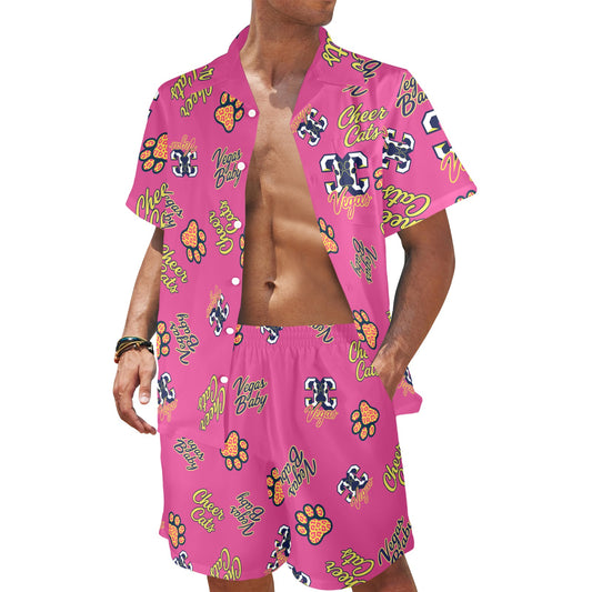 CheerCats Pink Dad Men's Shirt and Shorts Outfit with Pocket